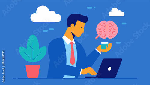 A business professional using brain training apps during breaks to improve focus and productivity throughout the work day.. Vector illustration