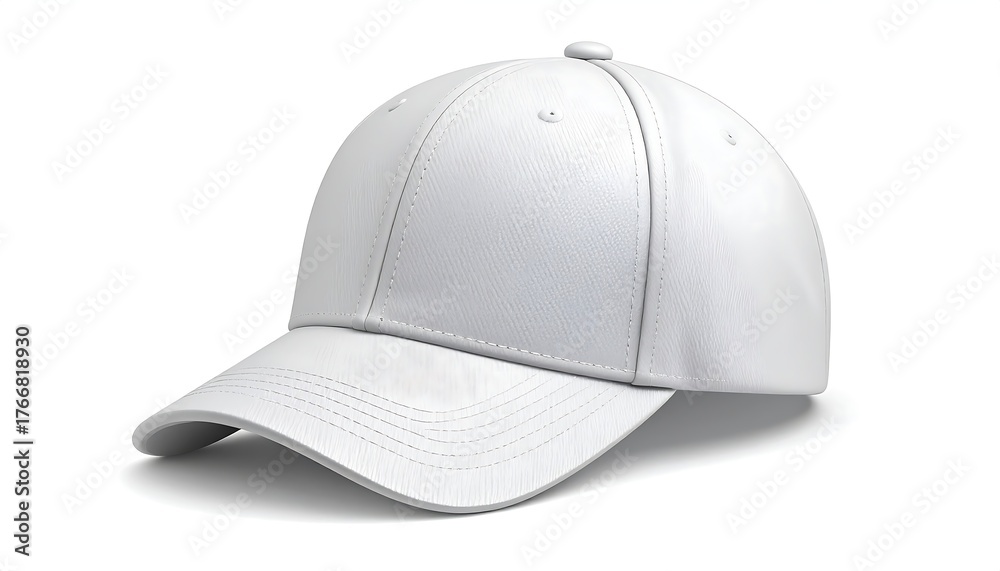 Fototapeta premium Plain white baseball cap with brim on white background