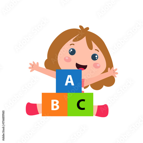 Little girls play. Children's activities.vector template design illustration