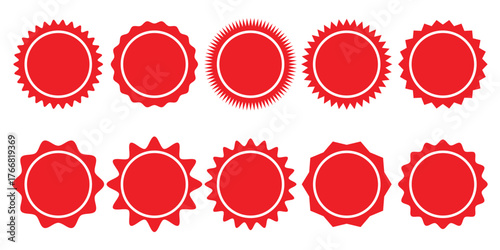 Set of sale sticker, price tag, starburst, sunburst badges, quality mark, sunburst badges, retro stars. Wavy edge. Star burst shape. Promo stickers with star edges. Sale or discount badge icon.