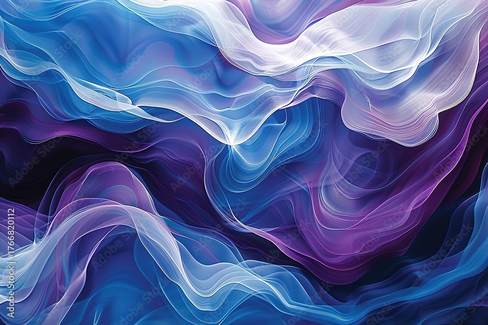 Obraz premium Abstract dynamic patterns with floating geometric shapes in rich blue, purple, and white tones 