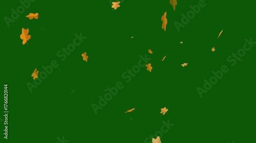 Autumn leaves falling on green screen background in 4K resolution