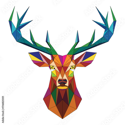 Multicolor Geometric Deer Head Vector Illustration Design