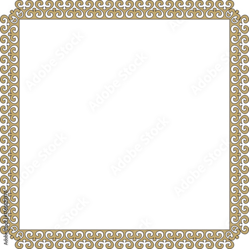 Vector gold with black square Kazakh national ornament. Ethnic pattern of the peoples of the Great Steppe,