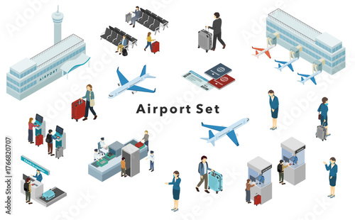 アイソメトリックイラスト：空港セット