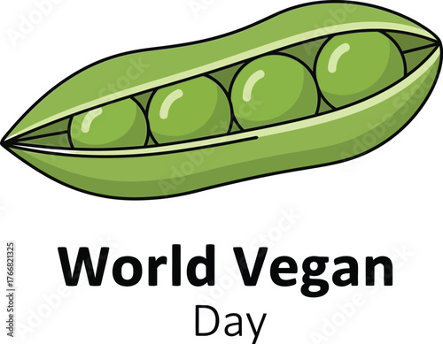 Vector art of green pea pod illustration for world vegan day