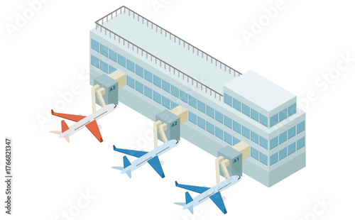 アイソメトリックイラスト：空港と飛行機