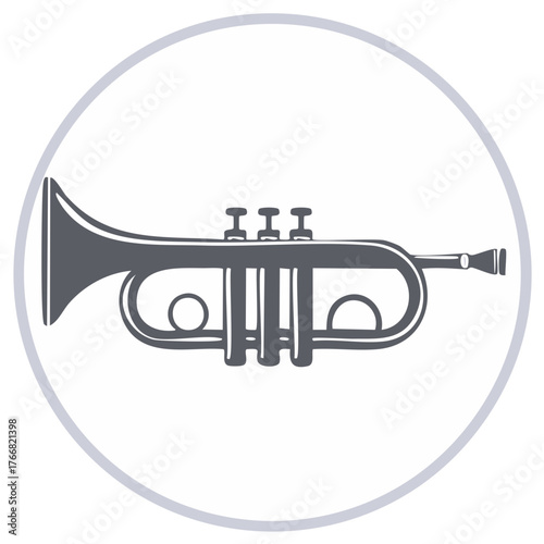 Classic Trumpet Instrument Design Silhouette Inside a Circle