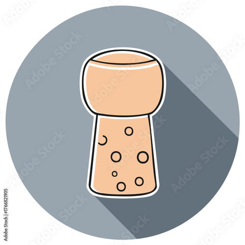 Flat design champagne cork icon with long shadow on a round gray background