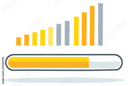 Graphic illustration of loading bar and progress bars with different colors.