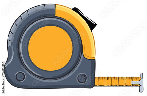 Illustration of a Yellow and Gray Retractable Tape Measure Tool for Measuring