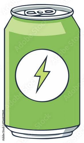 Green energy drink can with lightning bolt symbol for vitality boost and electrolyte beverage with refreshing flavor