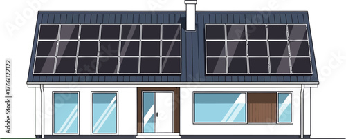 Vector art of modern house with solar panels on the roof for eco friendly energy