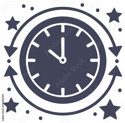 Deadline Concept With Star Accents; Passing Time, Clock Icon Design