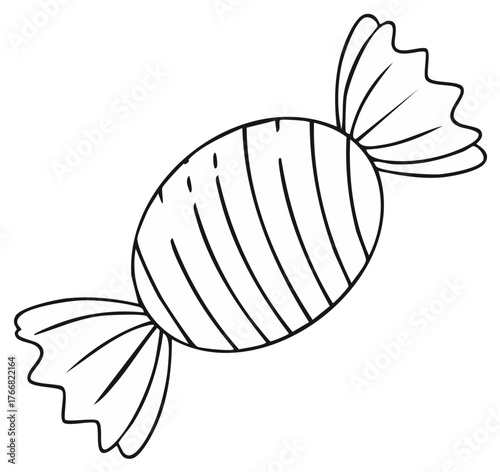 Simple Candy Wrapped in Foil Line Art Illustration Isolated on White Background