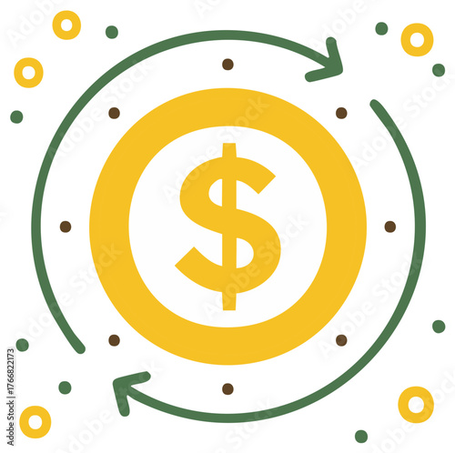 Golden Coin with Dollar Symbol Revolving Through Circular Arrows Financial Exchange Concept Round Currency Icon
