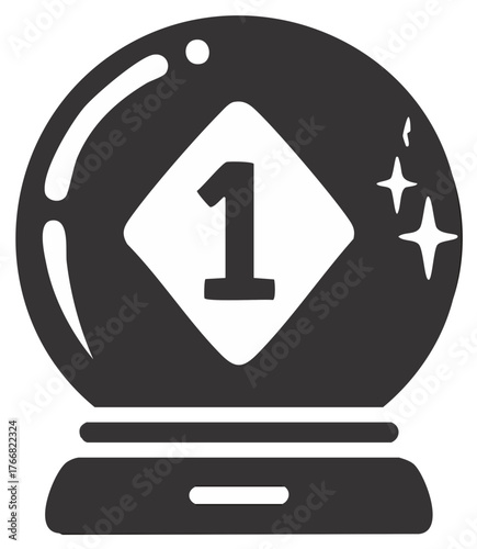 Crystal ball with number one inside magic sphere prediction forecast success icon
