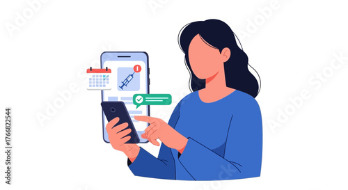 Convenient vaccination scheduling on mobile, woman confirms appointment with ease, mobile health, digital wellness, online booking, healthcare access