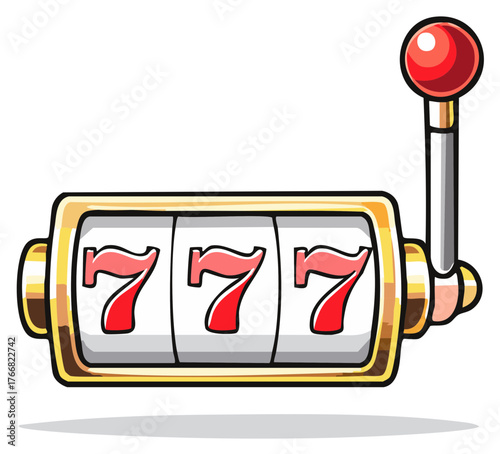 Slot machine with red sevens, representing casino games and chances of winning a jackpot with luck and gambling