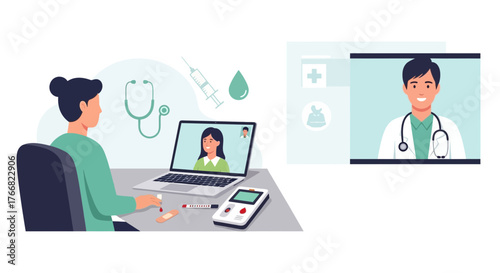 Empowered patient connects with caring doctor via video call for remote health consultation and medical advice, embracing modern telehealth convenience.