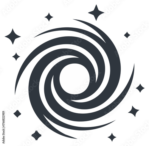 Stylized swirling vortex with sparkling stars, cosmic abstract graphic
