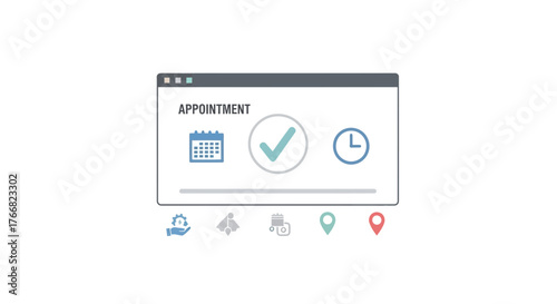 Streamline your scheduling with this modern appointment booking interface, featuring calendar, checkmark, and clock icons for seamless planning and confirmation.