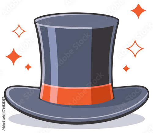 Cartoon illustration of a magician's top hat with sparkling stars