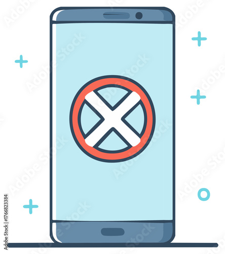 Smartphone with a red cross symbol indicating no service or blocked access