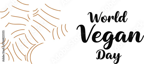 Vector art of world vegan day with ginger root on yellow background