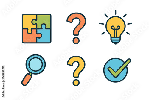 Colorful symbols for problem solving, searching, idea generation, and successful completion