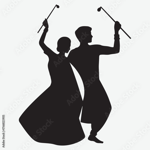 Silhouette of a couple dancing with golf clubs
