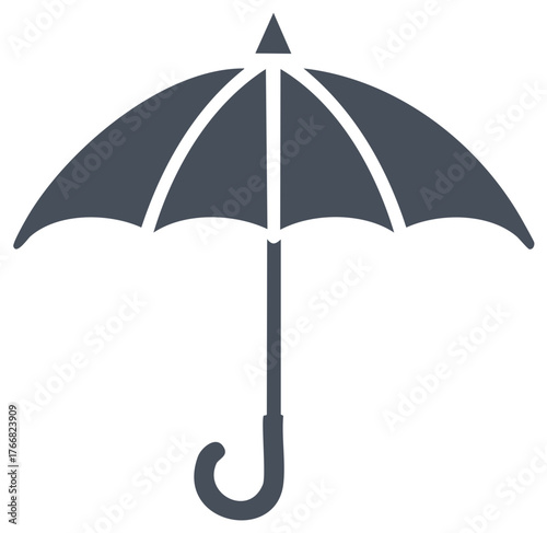Dark grey umbrella icon vector graphic for weather protection safety and rain forecasting