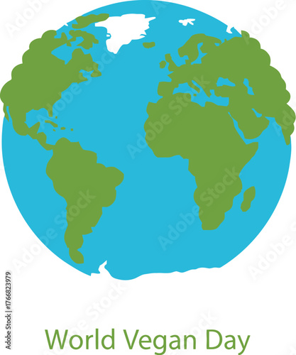 Vector art of world vegan day with earth covered with green leaves