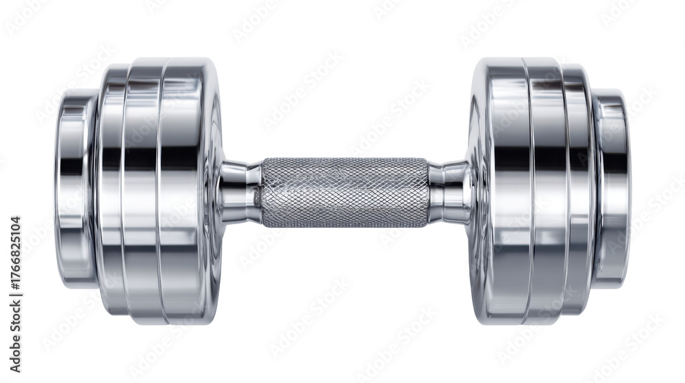 Fototapeta premium Silver Dumbbell Isolated on White Background for Fitness Purposes