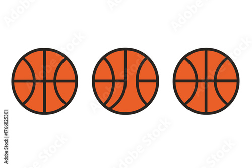 Row of three classic orange basketball symbols with thick black outlines on white background