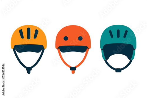 Collection of protective headgear for cycling skateboarding and climbing in bright colors