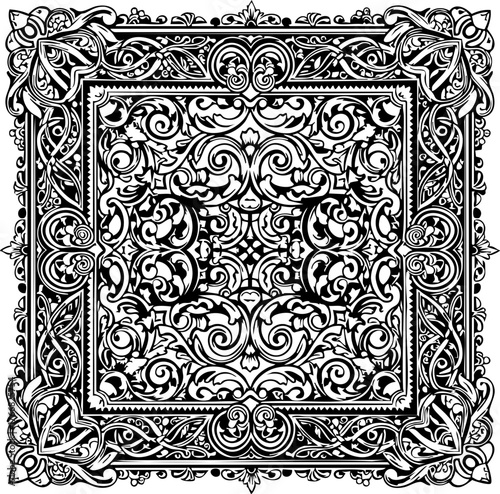 Schilderij op canvas Intricate black and white ornamental pattern evoking classic elegance and timeless artistry, perfect for decorative projects