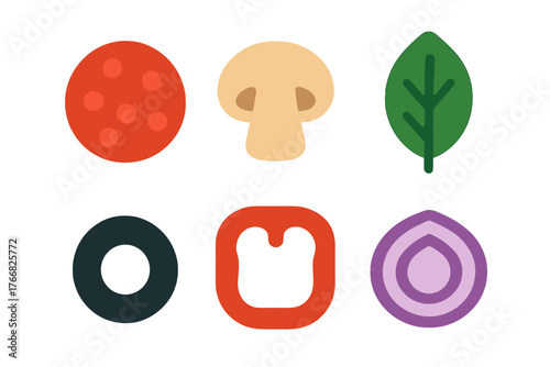 Flat design icons collection of popular pizza toppings and fresh ingredients