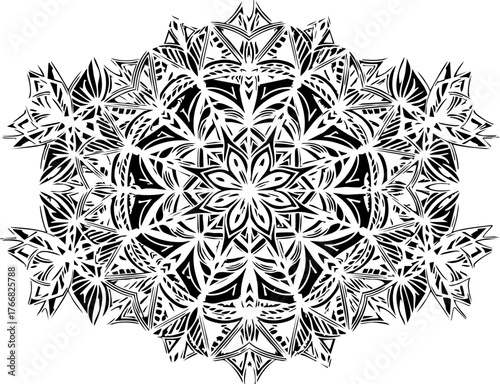 Intricate black and white mandala pattern evoking spiritual calm and artistic elegance for meditative design.