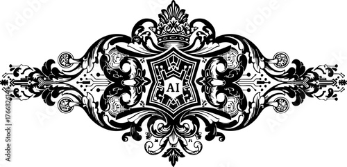 Elegant ornate crest emblem with crown and AI initials, symbolizing prestige, heritage, and modern innovation in a classic design