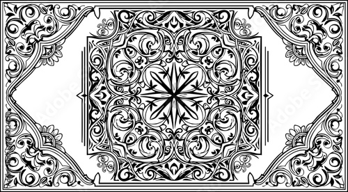 Elegant decorative flourish with intricate scrollwork and floral motifs, perfect for sophisticated design projects and vintage aesthetics.