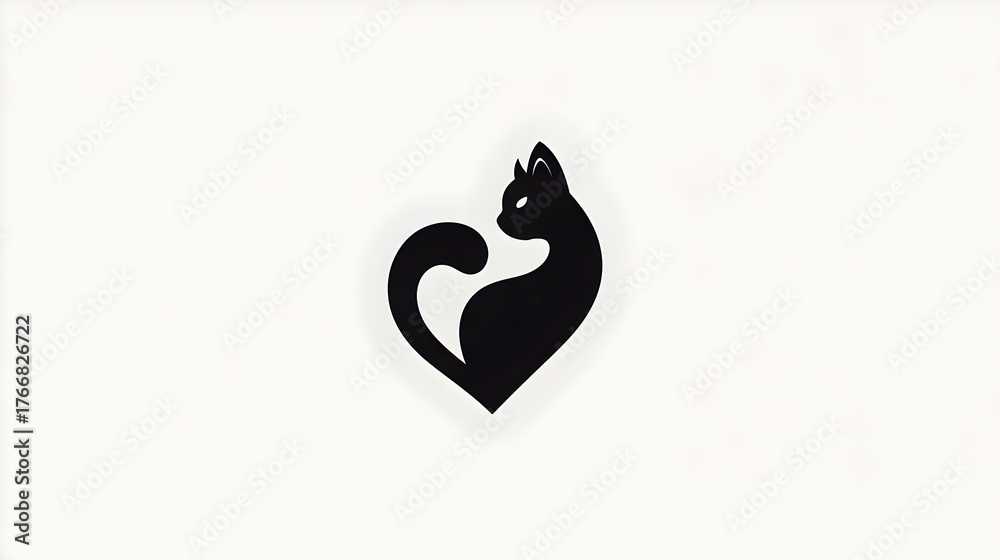 Obraz premium Creative cat logo using negative space to form a heart. Concept: Branding, modern logo design, emotional connection, creativity through negative space, friendly and meaningful visual identity.