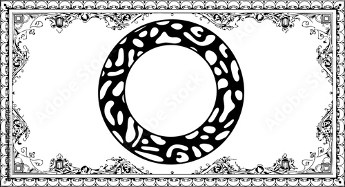 Elegant ornate circular motif surrounded by intricate vintage decorative border for sophisticated design projects and luxurious branding applications