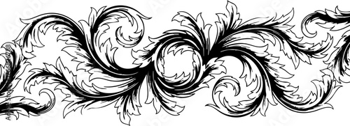 Elegant black and white baroque flourish border design adding ornate decorative detail to invitations, stationery, and luxury branding projects with timeless artistry.