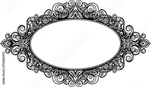 Elegant ornate oval frame design adds vintage charm and sophistication to invitations, certificates, or decorative projects
