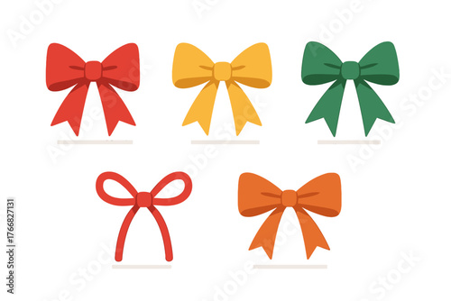 Colorful decorative bows and ribbons set for gift wrapping and holiday packaging