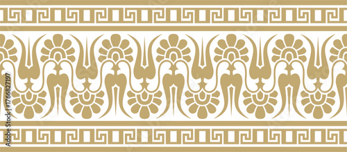 Vector golden classic seamless european national ornament. Ethnic pattern of the Romanesque peoples. Border, frame of ancient greece, roman empire.