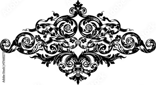 Elegant baroque flourish design, ornate vintage scrollwork, decorative filigree motif, classic ornamental element, exquisite decorative flourish