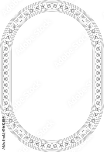 Vector black contour oval classic byzantine ornament. Circle, ring, border, Ancient Greece, Eastern Roman Empire frame. Decoration of the Russian Orthodox Church