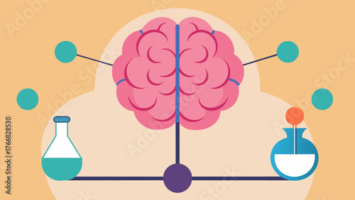 A brain with a healthy balance of chemicals and neural pathways representing the importance of emotional wellbeing in maintaining a healthy mind.. Vector illustration